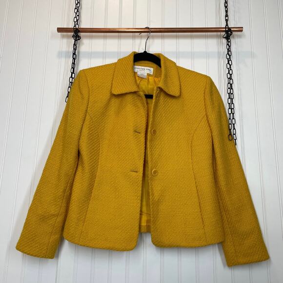 Jones New York Yellow Wool Blend Button Blazer Casual Outdoor Collared Size 4P - Picture 1 of 9